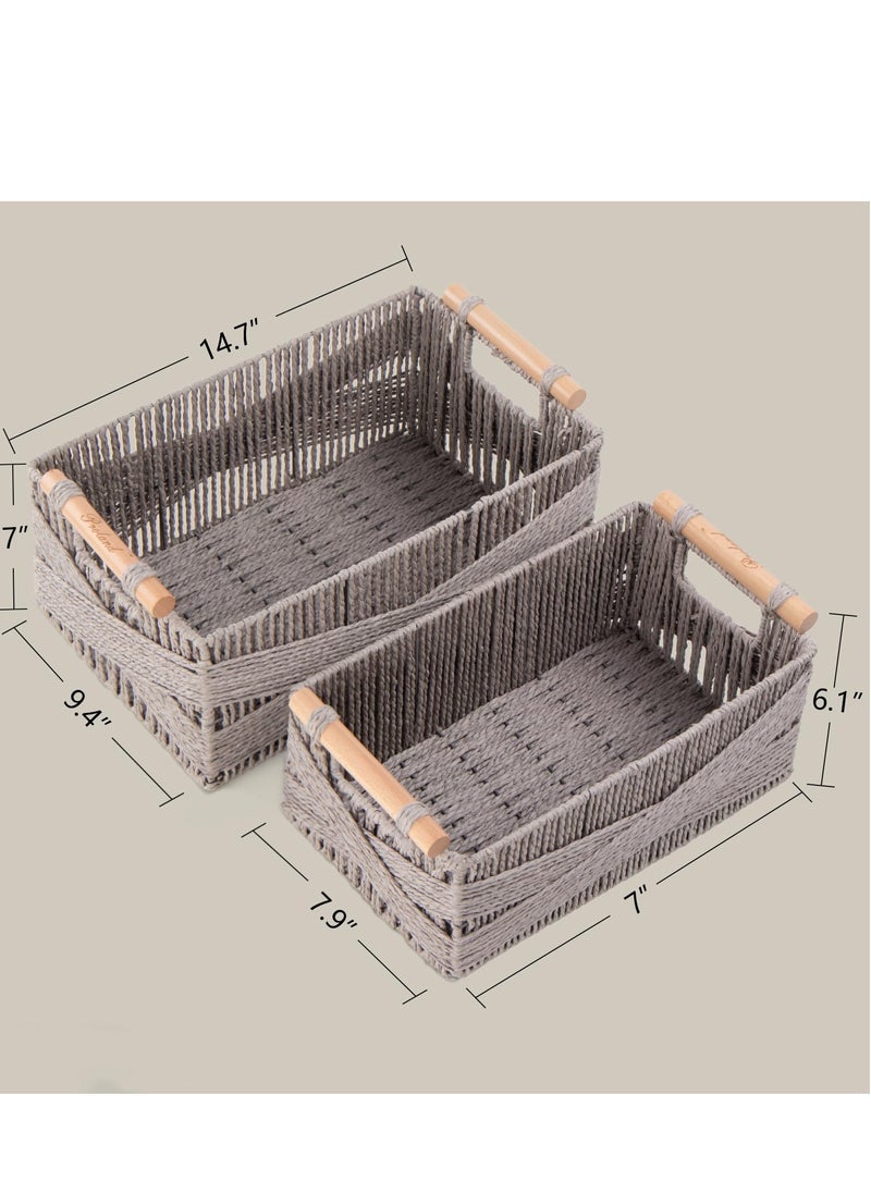 Generic Large Grey Storage Basket with Handles – Rectangular Wicker Organizing Basket (Set of 2)  - Image 1