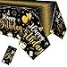 Tudomro 3 Pcs Happy Birthday Tablecloths Happy Birthday Party Decorations Plastic Table Cover Rectangular Cloths for Women Men Baby Shower Party Supplies 108 x 54 Inch Black Gold - Image 3