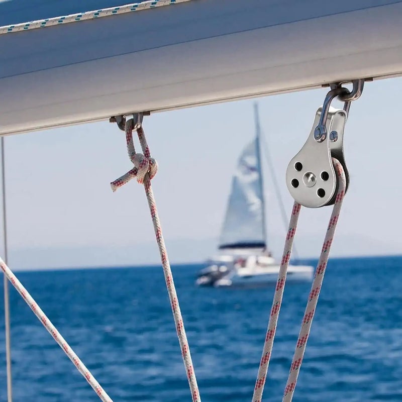 10 Heavy Duty Stainless Steel Single Pulleys Silvery Marine Grade Sailboat Blocks With Nylon Sheaves And Single Eye Center Hole For Sailing Marine Industrial Applications - Image 2