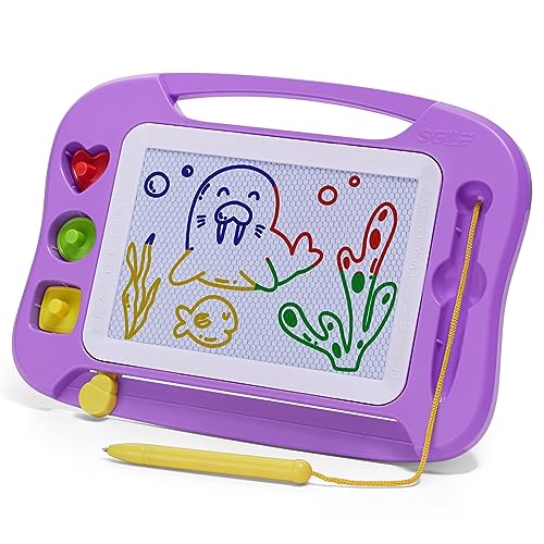 SGILE Toddler Toys for Kids Magnetic Drawing Board for Birthday Gift Toys for 1 2 3 Year Old Girls Boys Etch Sketch Pad with 3 Stamps Learning and Educational Purple - Image 1
