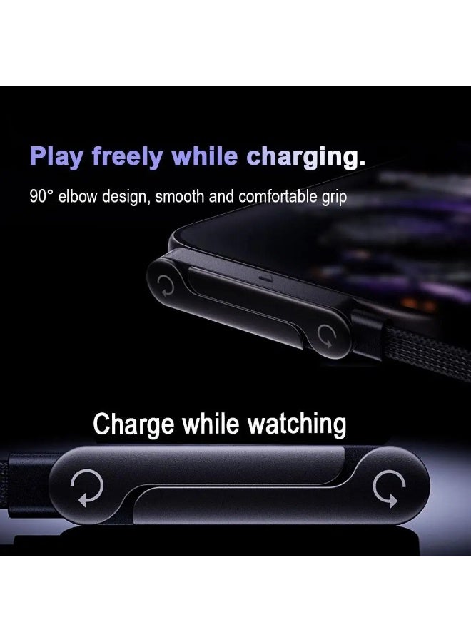 FDTY 1Pcs 240W USB-C to USB-C Braided Cable, 4.9FT 90° Right Angle T-Shaped Fast Charging Cord with Foldable Built-in Phone Stand, Durable Multi-Functional Charger Cable (Black) - Image 2