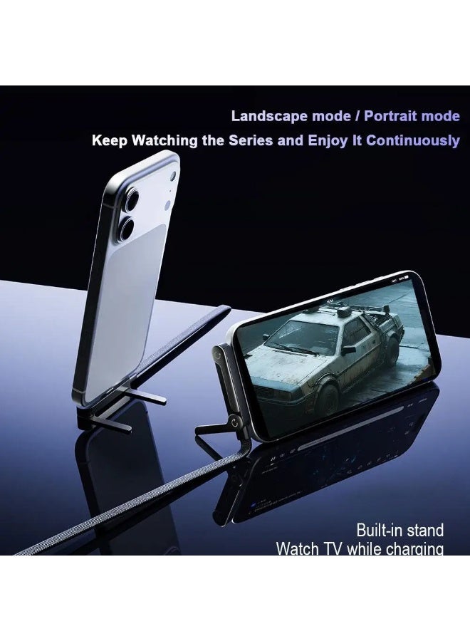 FDTY 1Pcs 240W USB-C to USB-C Braided Cable, 4.9FT 90° Right Angle T-Shaped Fast Charging Cord with Foldable Built-in Phone Stand, Durable Multi-Functional Charger Cable (Black) - Image 3