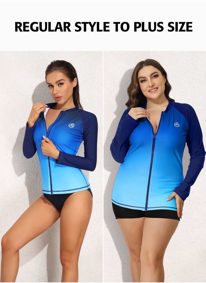 Terra Distribution - Womens Rashguard Long Sleeve Athletic Rash Guard for Women Uv Shirt Gradient Blue M - Image 1