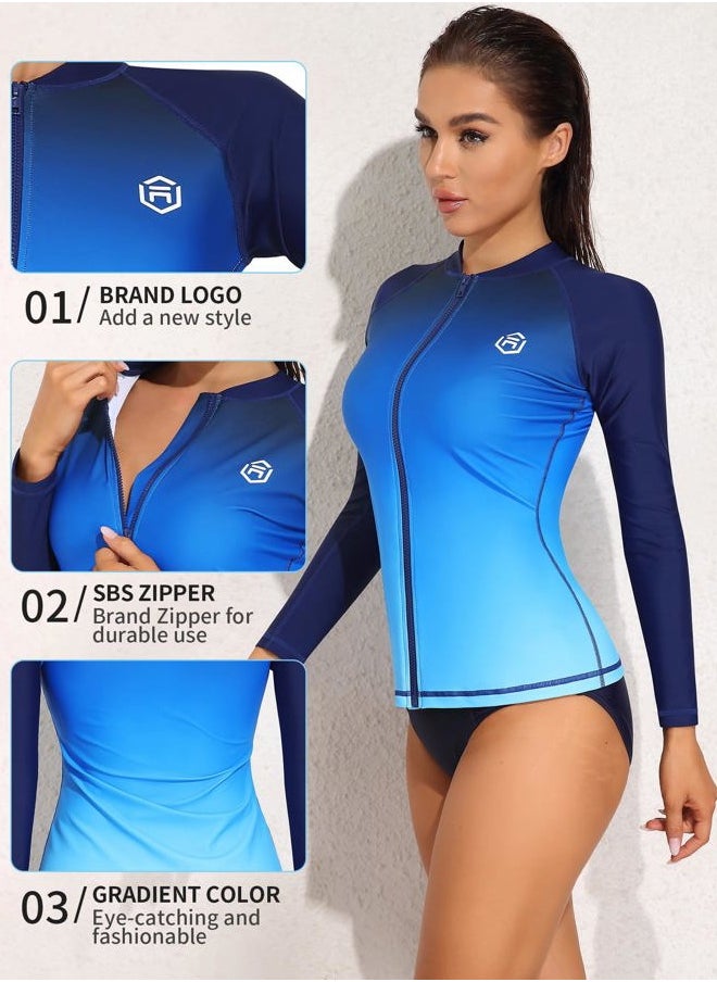 Terra Distribution - Womens Rashguard Long Sleeve Athletic Rash Guard for Women Uv Shirt Gradient Blue M - Image 1