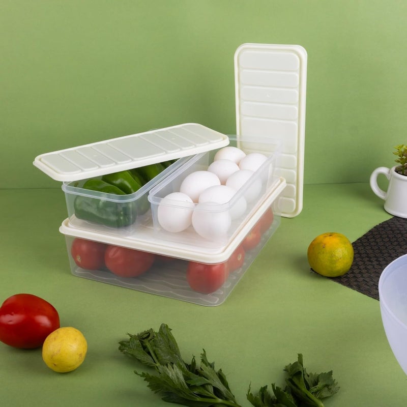 KLEO Fridge Storage Containers with Lid Set of 3 Fridge organizer Freezer Storage for Food Leftovers Vegetables Fruits Airtight Container to Keep Food Fresh Transparent Plastic - Image 2