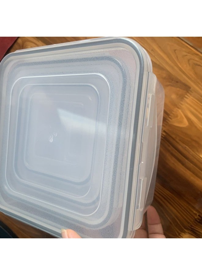 Preservation Box Plastic Round Rectangular Square Set Lunch Box Honeycomb Sealed Leakproof Buckle Daily Kitchen Utensils-Specifications:Square Four-piece Gray Silicone Seal Ring  - Image 1