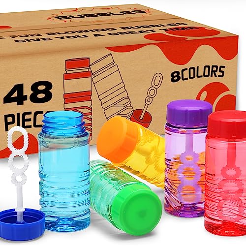 MAPIXO 48 Pack Bubble Bottle with Wand Attached to the Cap 8 Colors Bubbles Bulk Set for Kids Party Favors Blower Bubbles Refill Toy for Toddler Summer Outside Birthday Gift Goody Bag Stuffers Supplies - Image 1