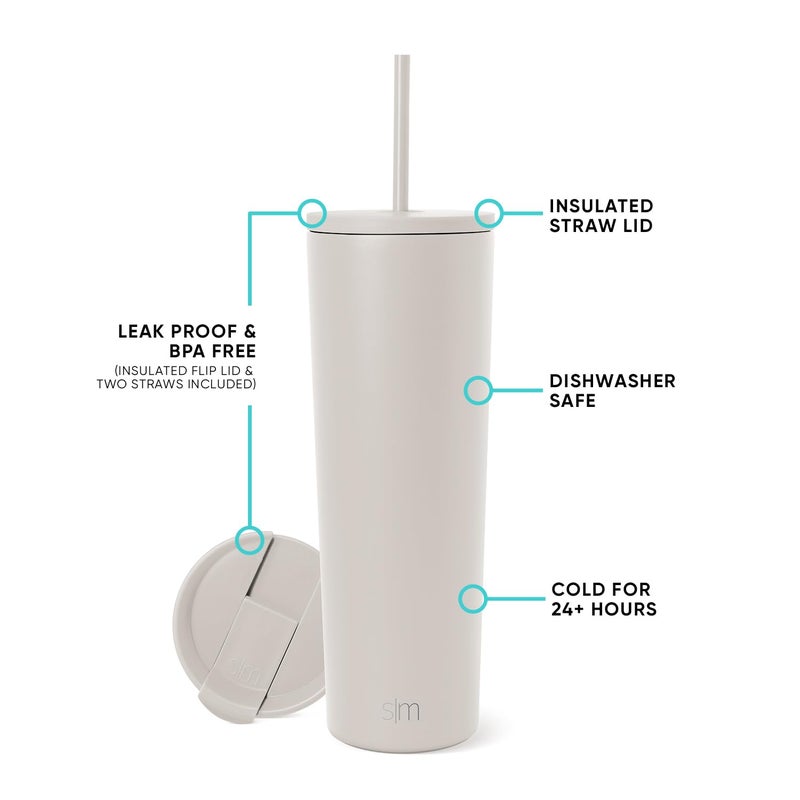 Simple Modern Insulated Tumbler with Lid and Straw | Iced Coffee Cup Reusable Stainless Steel Water Bottle Travel Mug | Gifts for Women Men Her Him | Classic Collection | 28oz | Almond Birch - Image 3