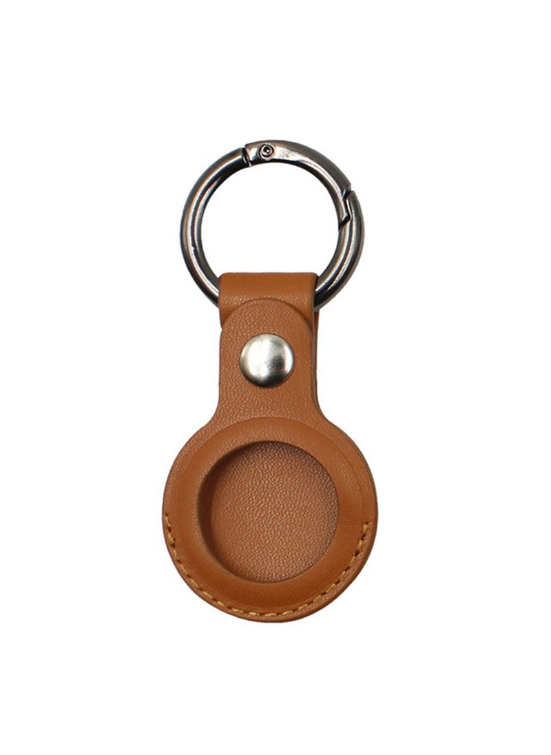 BSNL - Leather Protective Case with Carabiner Ring Anti Scratch for AirTag Bluetooth Tracker Brown - Image 1
