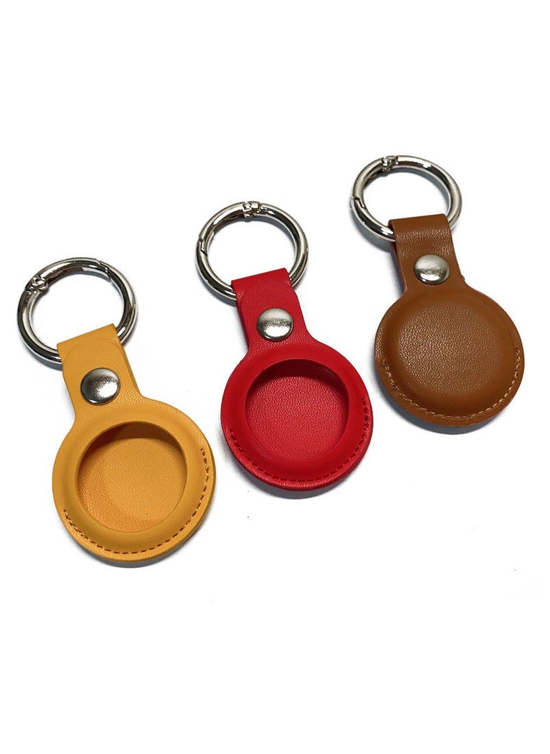 BSNL - Leather Protective Case with Carabiner Ring Anti Scratch for AirTag Bluetooth Tracker Brown - Image 1