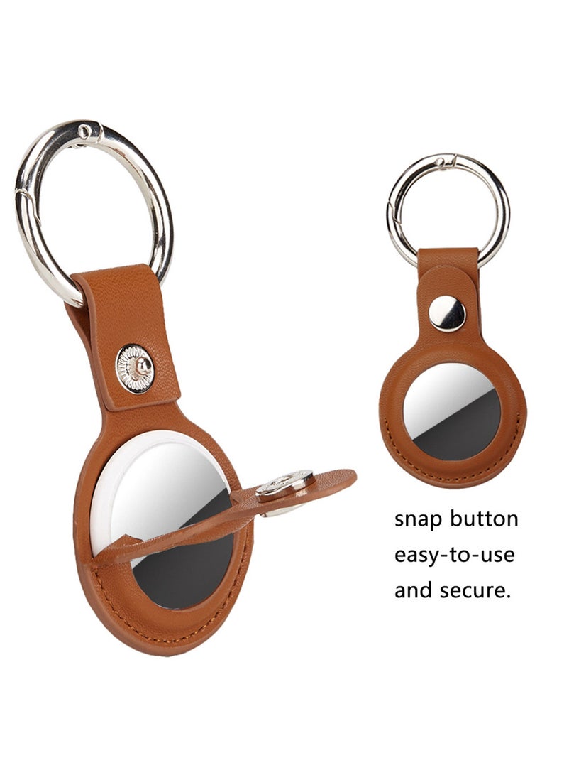 BSNL - Leather Protective Case with Carabiner Ring Anti Scratch for AirTag Bluetooth Tracker Brown - Image 1