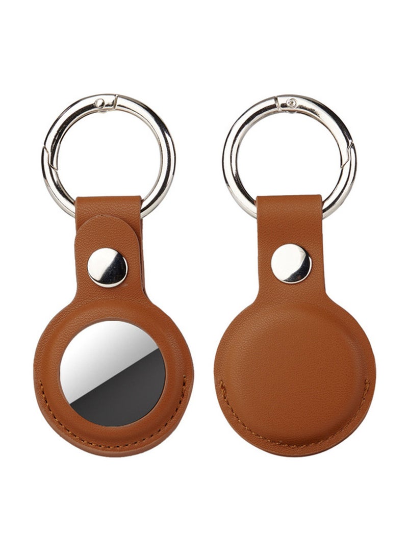 BSNL - Leather Protective Case with Carabiner Ring Anti Scratch for AirTag Bluetooth Tracker Brown - Image 1