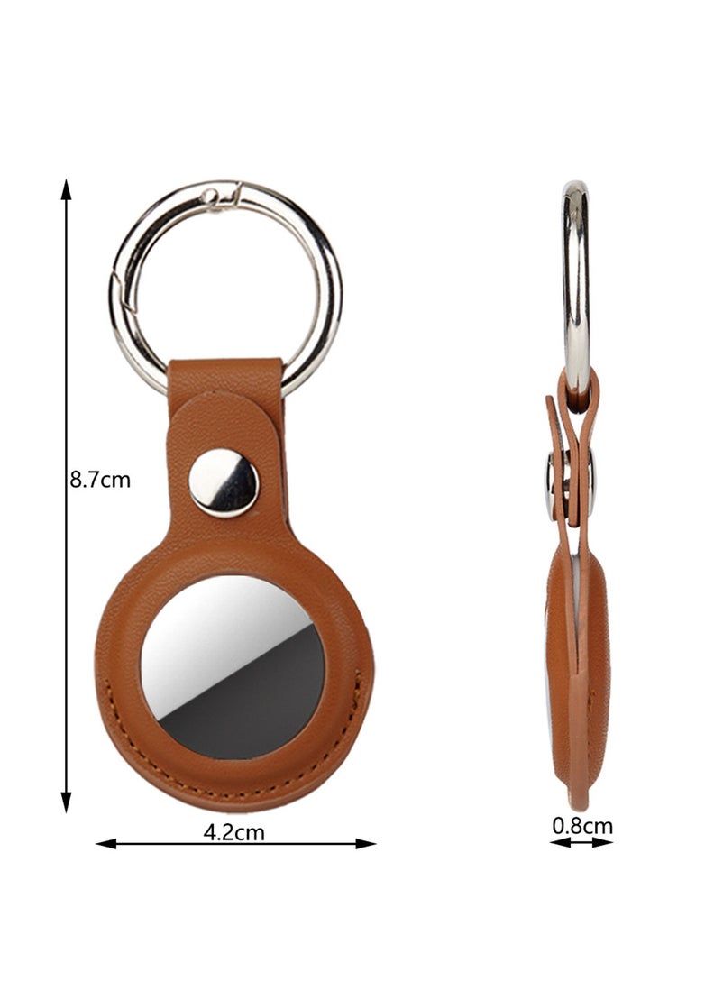 BSNL - Leather Protective Case with Carabiner Ring Anti Scratch for AirTag Bluetooth Tracker Brown - Image 1