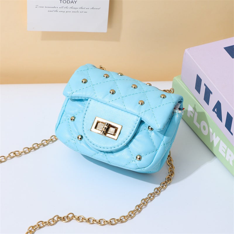 Korean Style Children'S Bag Small Chanel Style Diamond Plaid Chain Bag Fashion Girl Princess Crossbody Bag Mini Rivet Small Bag Trendy - Image 1