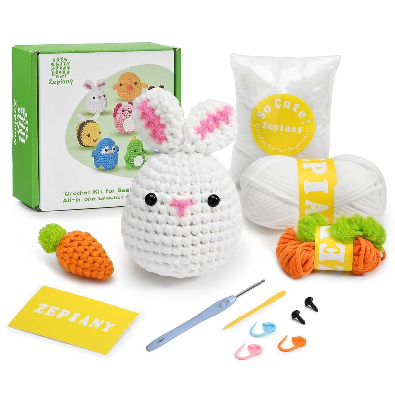 Crochet Kits for Beginners AllinOne Stuffed Animal Knitting Sets StepbyStep Video Tutorials DIY RabbitCarrot Crochet Kits