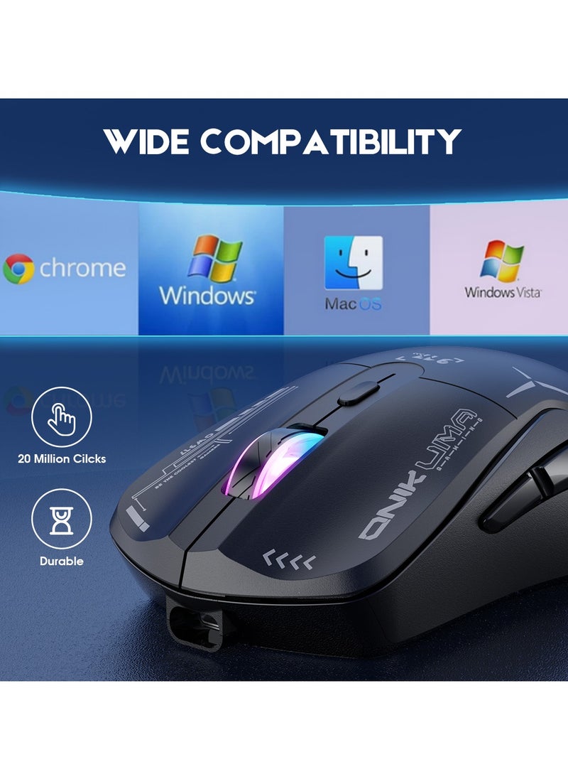 onikuma - Gaming Mouse, Wired/Wireless/Bluetooth Tri-Mode, Laptop Wireless Mouse, Portable Type-C Rechargeable 4800 DPI Mouse with 7 RGB Lighting Modes - Image 1