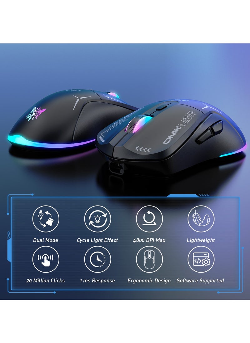 onikuma - Gaming Mouse, Wired/Wireless/Bluetooth Tri-Mode, Laptop Wireless Mouse, Portable Type-C Rechargeable 4800 DPI Mouse with 7 RGB Lighting Modes - Image 1