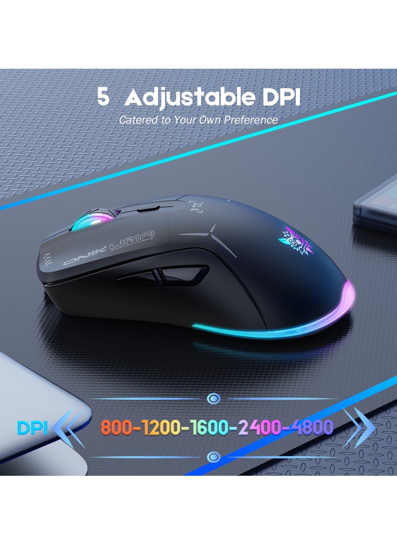 onikuma - Gaming Mouse, Wired/Wireless/Bluetooth Tri-Mode, Laptop Wireless Mouse, Portable Type-C Rechargeable 4800 DPI Mouse with 7 RGB Lighting Modes - Image 1