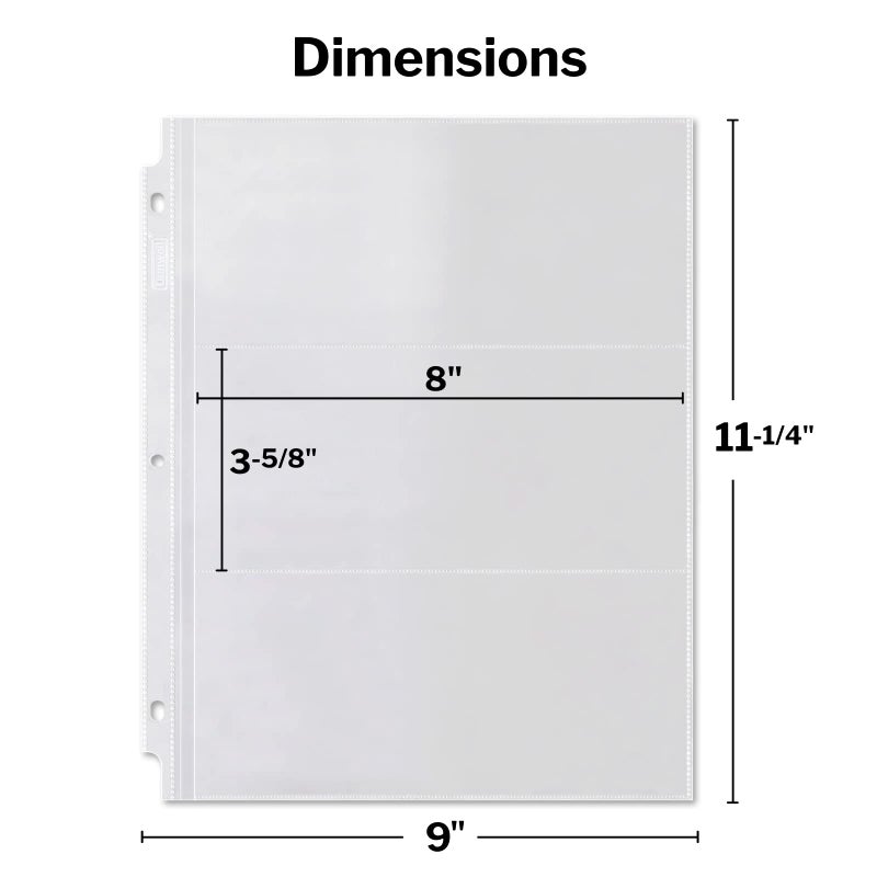 Dunwell Binder Currency Sleeves for Collectors - (25 Pack), Acid-Free 3-Pocket Clear Plastic Refill Pages for Currency Collection Album, 3-Ring Binder Sheet Protectors for Bills, Banknotes or Coupons - Image 3