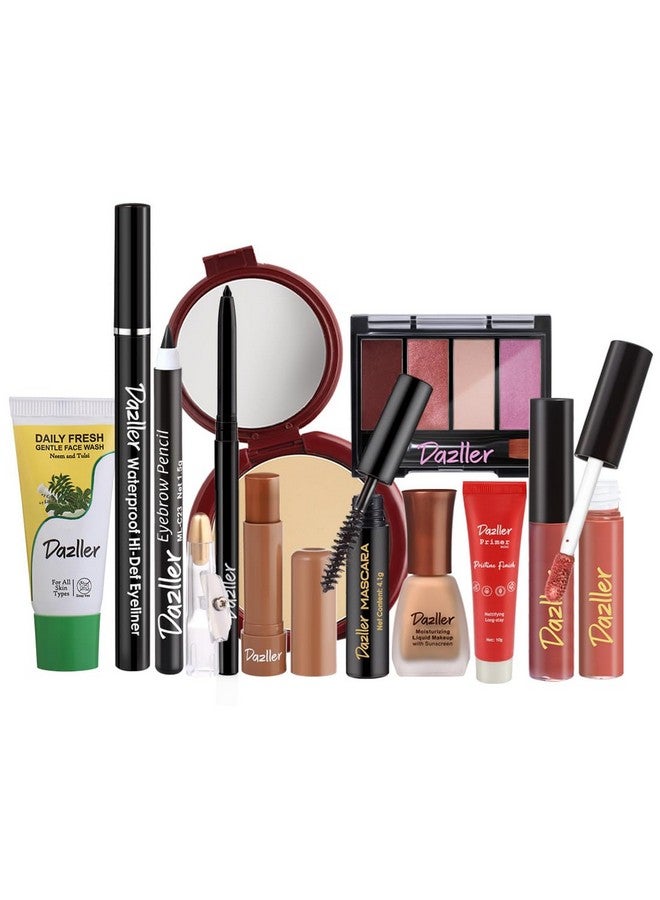 DAZLLER Lavish Love Kit 11 In 1 Contains Face Wash Kajal Mascara Eyeshadow Eyeliner Eyebrow Pencil Primer Foundation Compact Lip Balm Lip Colours - Image 1