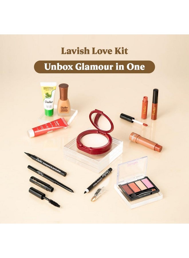 DAZLLER Lavish Love Kit 11 In 1 Contains Face Wash Kajal Mascara Eyeshadow Eyeliner Eyebrow Pencil Primer Foundation Compact Lip Balm Lip Colours - Image 2