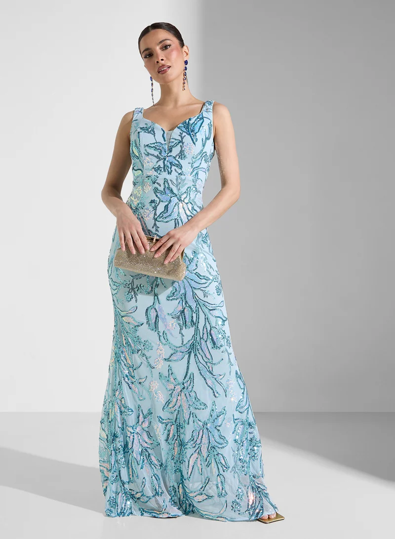 Ella Limited Edition Floral Sequin Gown Dress