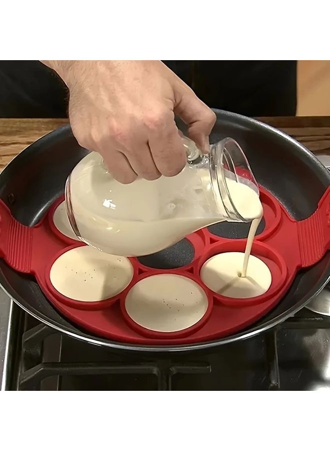 Red 7 Hole Silicone Egg Poacher Heat Resistant Round Non Stick Breakfast Cooker For Eggs Pancakes Gas Stove Kitchen Gadget Durable Cooking Accessory - Image 1
