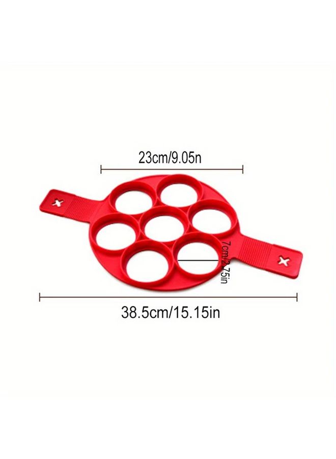 Red 7 Hole Silicone Egg Poacher Heat Resistant Round Non Stick Breakfast Cooker For Eggs Pancakes Gas Stove Kitchen Gadget Durable Cooking Accessory - Image 4
