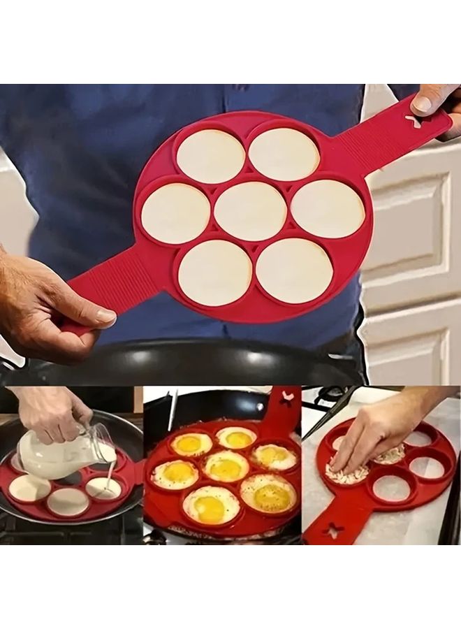 Red 7 Hole Silicone Egg Poacher Heat Resistant Round Non Stick Breakfast Cooker For Eggs Pancakes Gas Stove Kitchen Gadget Durable Cooking Accessory - Image 5