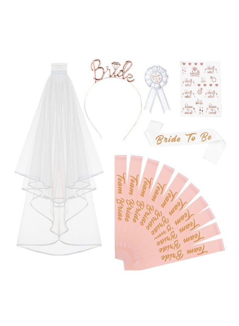 Bride To Be Printed Sash With Crown and Shoulder Length Veil Set  - Image 1