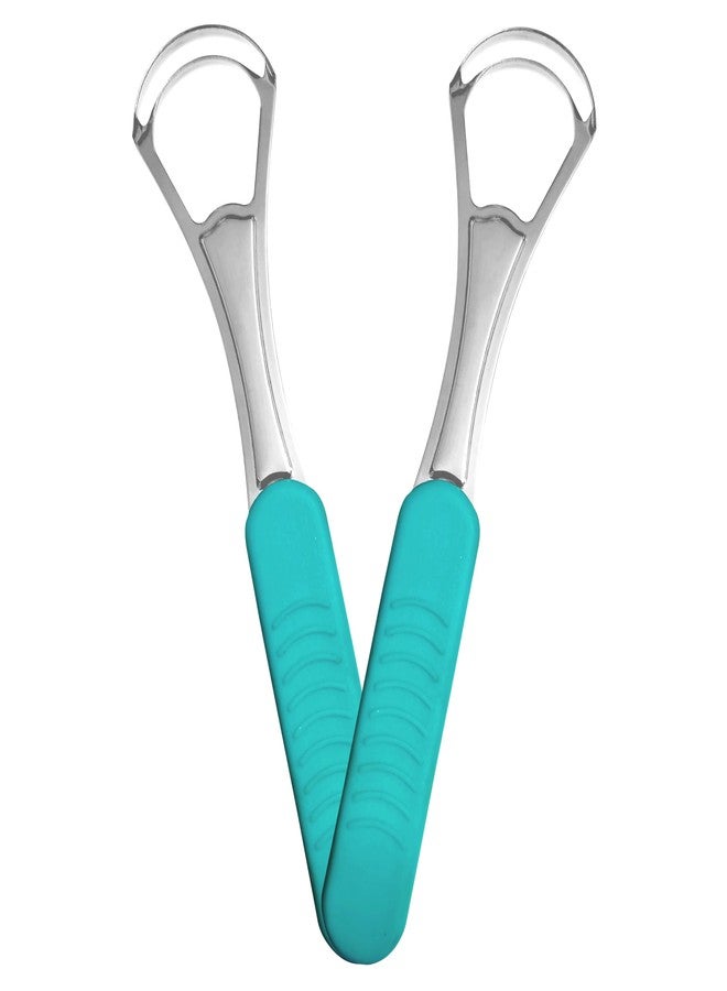 Nurpi 2 pcs spoon shap with silicon handle Tongue Scraper, 100% Useful Surgical Stainless Steel Tongue Cleaner for Both Adults and Kids, Professional Reduce Bad Breath Metal Tongue Scrapers, Help Your Oral Hygiene - Image 1