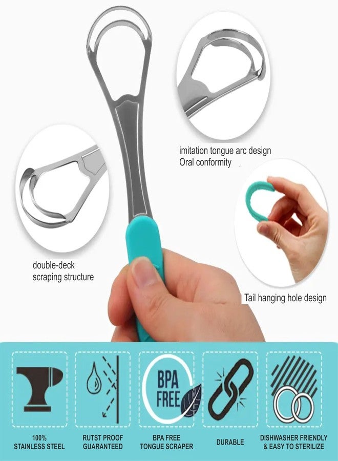 Nurpi 2 pcs spoon shap with silicon handle Tongue Scraper, 100% Useful Surgical Stainless Steel Tongue Cleaner for Both Adults and Kids, Professional Reduce Bad Breath Metal Tongue Scrapers, Help Your Oral Hygiene - Image 3