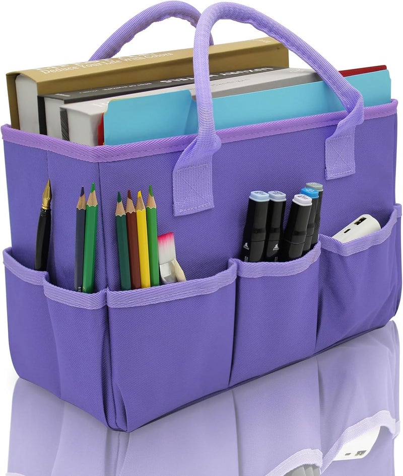 Cupohus Art Organizer Craft Storage Tote Bag with Pockets and Hadles, Oxford Fabric Carrying Caddy for Teacher, Officer, Artist, Students, Traveler, and more – Purple - Image 1