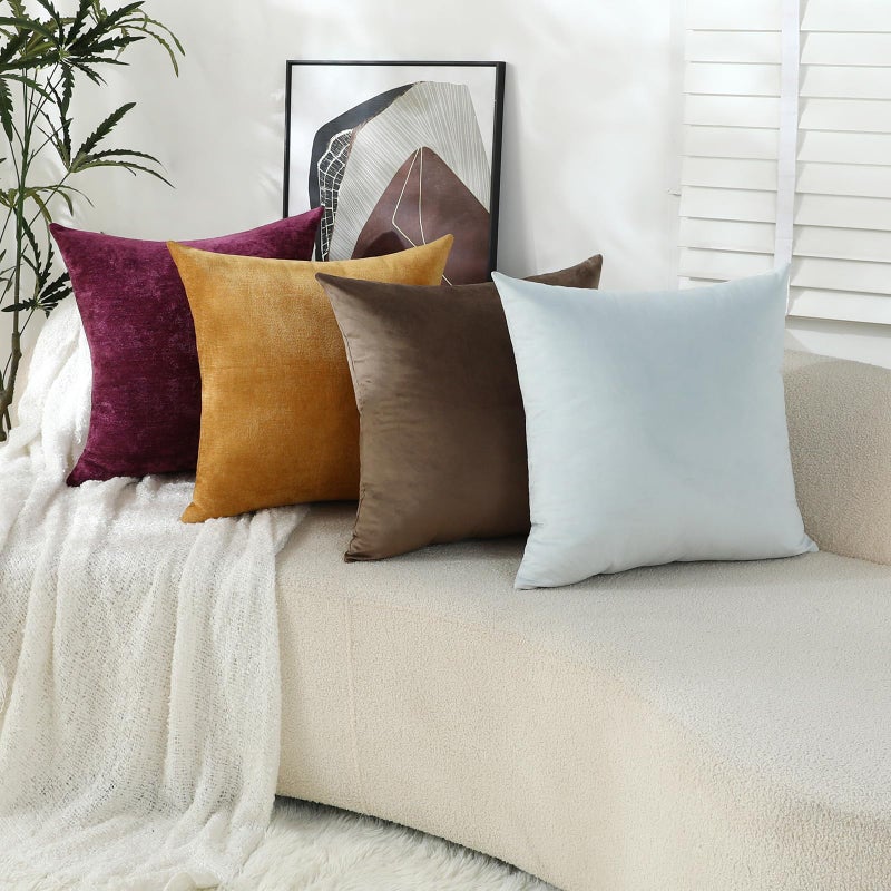 Jeneoo Plum Purple Decorative Throw Pillow Covers Soft Chenille Comfy Square Couch Cushion Cases for Living Room Sofa Decor (Set of 2, 18 x 18 Inches) - Image 5