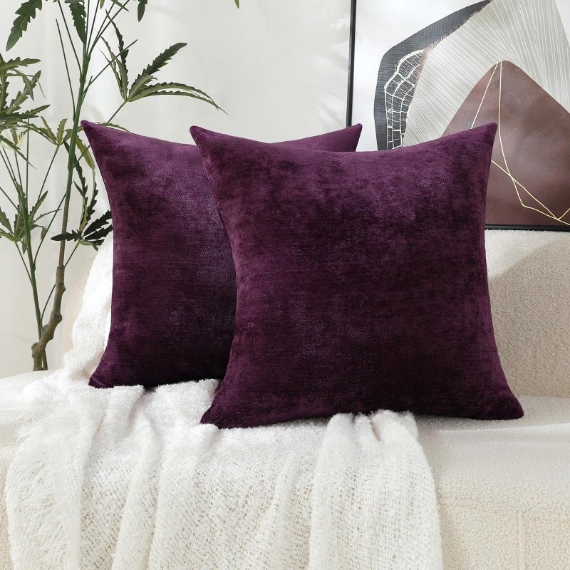 Jeneoo Plum Purple Decorative Throw Pillow Covers Soft Chenille Comfy Square Couch Cushion Cases for Living Room Sofa Decor (Set of 2, 18 x 18 Inches) - Image 2