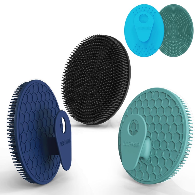 INNERNEED Food Grade Silicone Body Scrubber Gentle Exfoliating Brush for Women Men Deep Clean for All Skin Types, More Hygienic and Well Lather (Black+Dark Green+Dark Blue) - Image 1