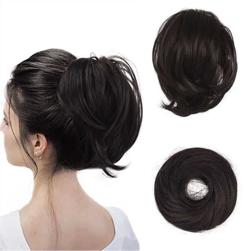 BARSDAR Brown Hair Bun Extensions Short Straight Ponytail Hair Bun Extensions for Women Synthetic Messy Hair Bun Extensions Elastic Hair Bun Scrunchies Hairpieces Daily  Dark Brown