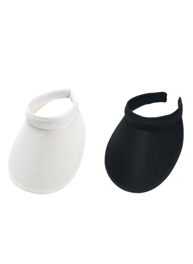 jecvxor 2PCS Cloth Covered Slip-On Visor for Women, Adjustable Cap Sports Sun Visors for Men, Women's Clip On Golf/Tennis/Running Visor Hat (Black/White) - Image 1