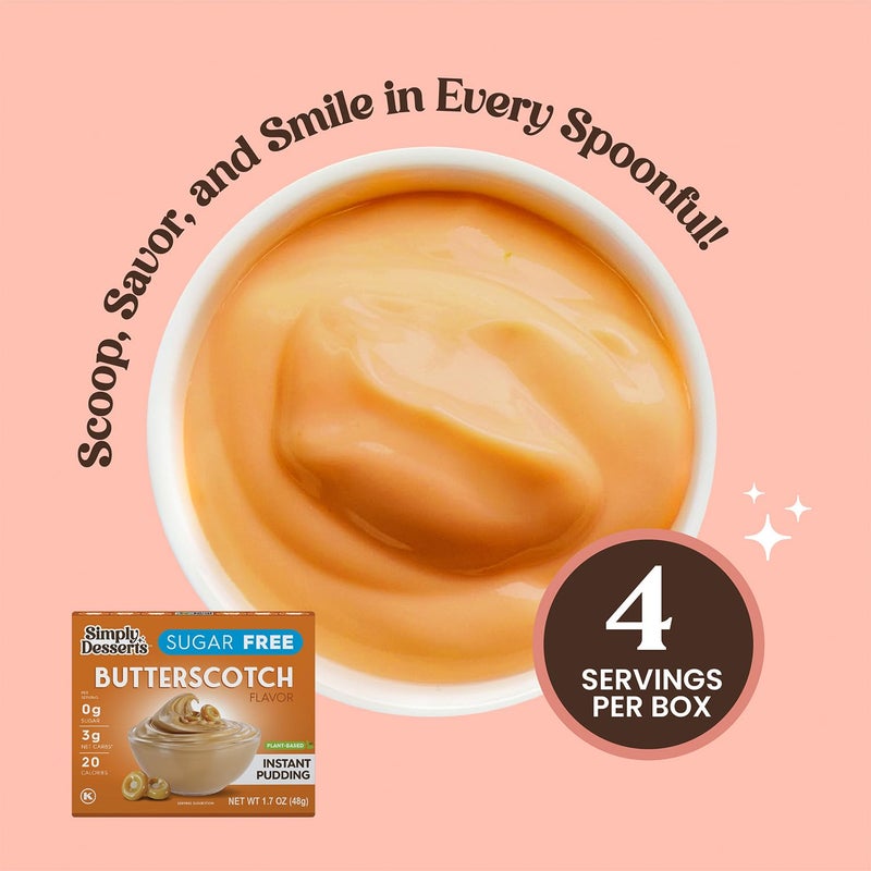 Simply Delish Simply Desserts Butterscotch Instant Pudding, Sugar-Free, 6-Pack - Healthy Dessert, Keto Snacks, Vegan & Diabetic-Friendly, Kosher, 1.7 Oz Ea - Image 5