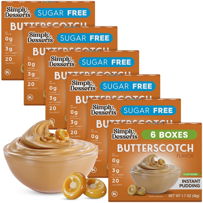 Simply Delish Simply Desserts Butterscotch Instant Pudding, Sugar-Free, 6-Pack - Healthy Dessert, Keto Snacks, Vegan & Diabetic-Friendly, Kosher, 1.7 Oz Ea - Image 1