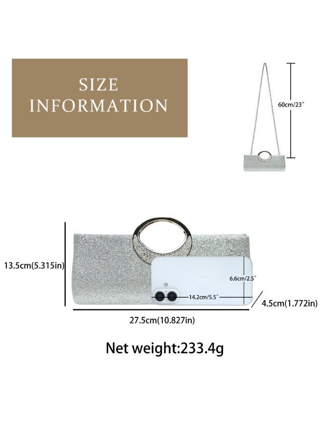 MAGNISHAN Women's Glitter Evening Clutch Bag with Rhinestone Handle and Chain Strap Elegant Party Handbag Crossbody Purse - Image 2