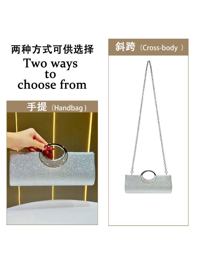 MAGNISHAN Women's Glitter Evening Clutch Bag with Rhinestone Handle and Chain Strap Elegant Party Handbag Crossbody Purse - Image 3