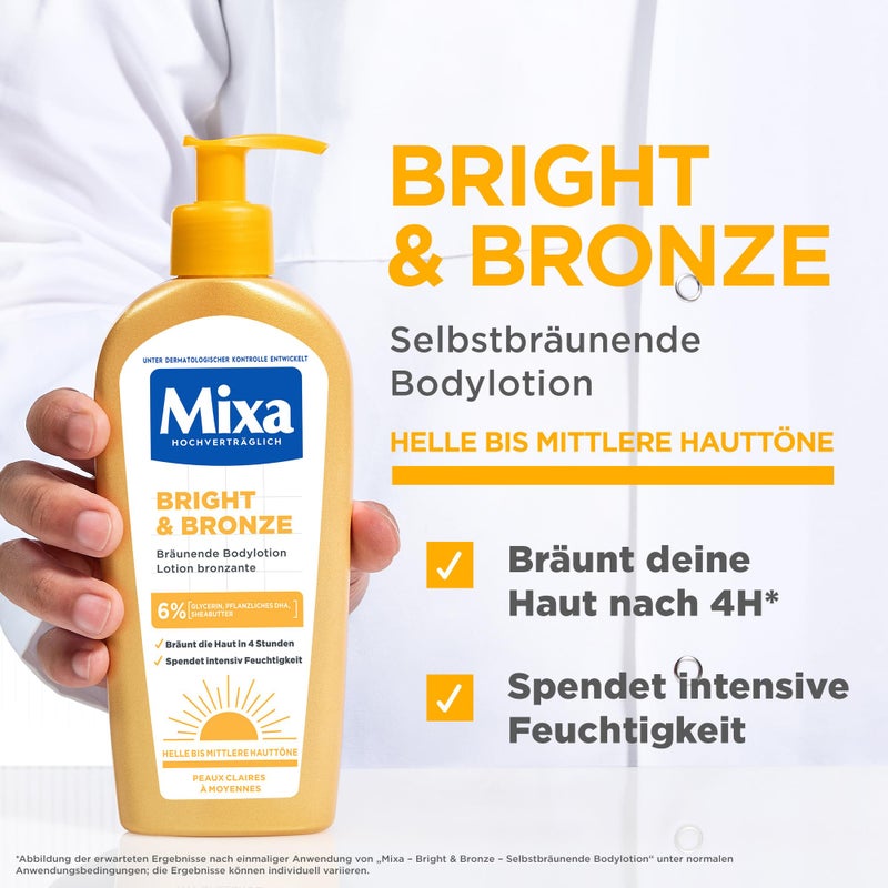 Mixa Body lotion, tanning Bright & Bronze, 250 ml,Self-tanning body lotion for a natural tan,Moisturizing for a smooth complexion,Ensures an even complexity - Image 1