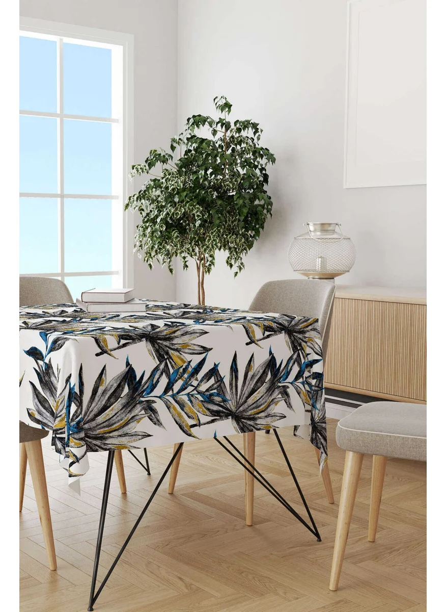 كانغو هوم White Black Leaf Patterned Digital Printed Tablecloth OTYK729-MS