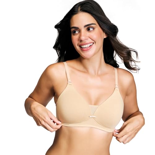 NYKD Women's Cotton Lightly Padded Wire Free T-Shirt Bra (NYB003_Beige_36D) - Image 1