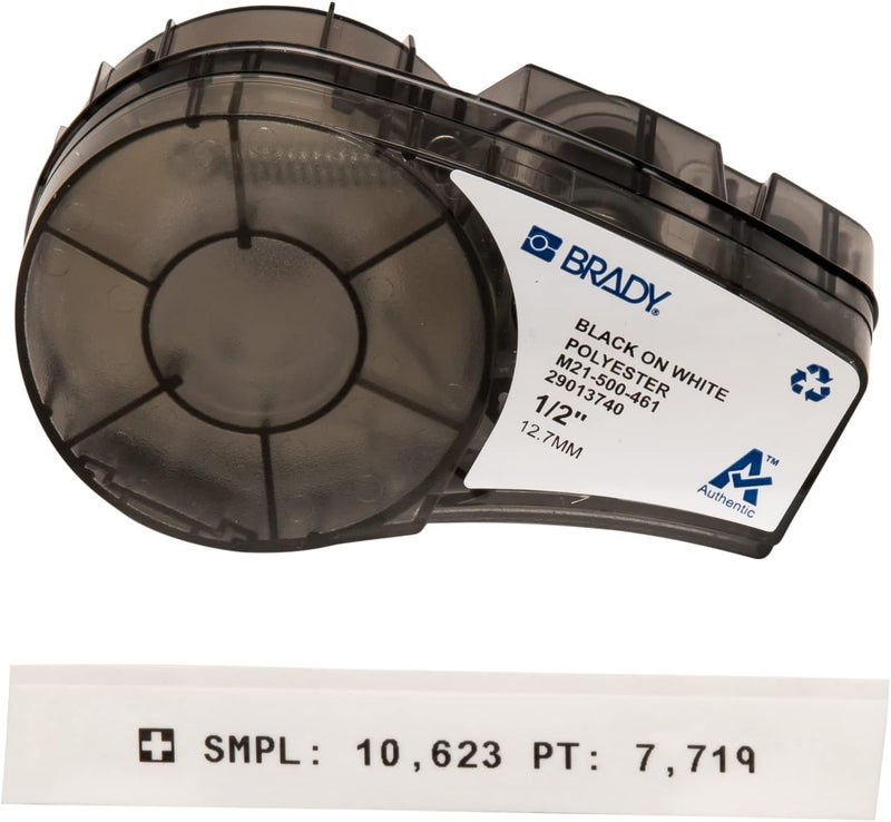 Brady Polyester Label Tape for Label Printers M210 & M211 - Self-Laminating Cryogenic Laboratory Labels - Black on White (12.7 mm x 6.40 m) - Image 1