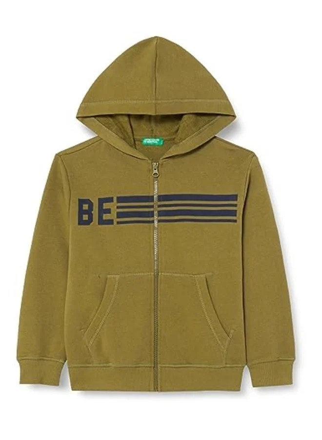 يونايتد كولورز أوف بينتيون Zip-Up Sweatshirt With "Be" Print - Verde Militare 313
