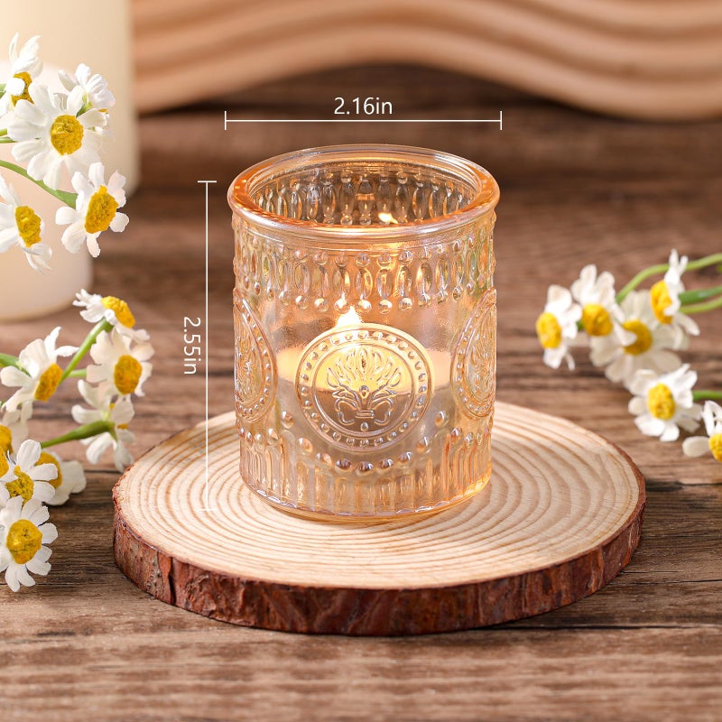 MATAHUM 12 Pcs Gold Votive Candle Holders, Glass Candle Holders Embossed Tea Light Candle Holder for Wedding Table Centerpiece, Home Decor, Birdal Shower, Party - Image 2