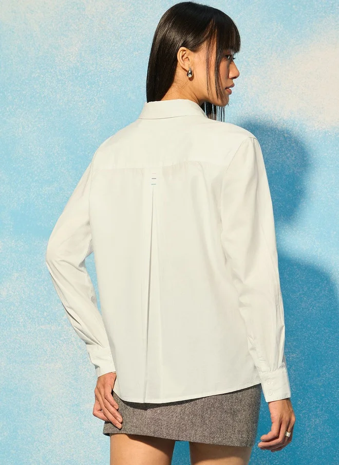 ذا سوليد ستور The Souled Store Women Relaxed Fit Self Design White Casual Shirt