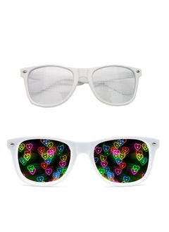 Special Effects Sunglasses, Peach Heart Diffraction Glasses, Festival Party Light Changing Refraction Glasses, Funny Light Diffraction Eyeglasses for Women Men Kids with Heart Effects, White